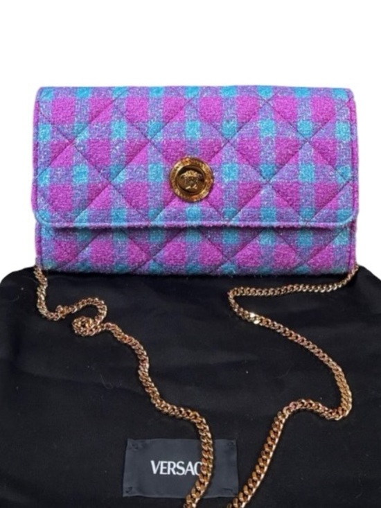 Versace Handbags - ✨💎NWT💎✨Versace Pink , Turquoise & Purple Tweed Wallet on Chain!